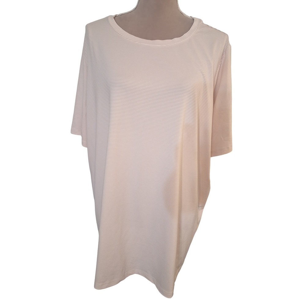 Denim & Co Pink White Striped Short Sleeve Top Womens 3X Brrr Cooling Tee